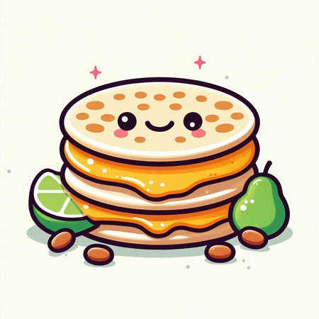 Cute pancakes with kawaii face. Vector cartoon illustration.のイラスト素材