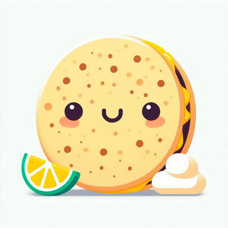 Vector illustration of kawaii smiling sandwich with orange and cream.のイラスト素材