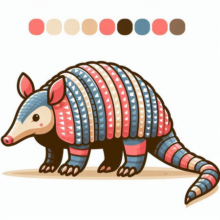 Illustration of an Anteater on a white background with colored circlesのイラスト素材