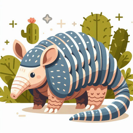 Cute cartoon hand drawn vector illustration of an armadillo.のイラスト素材