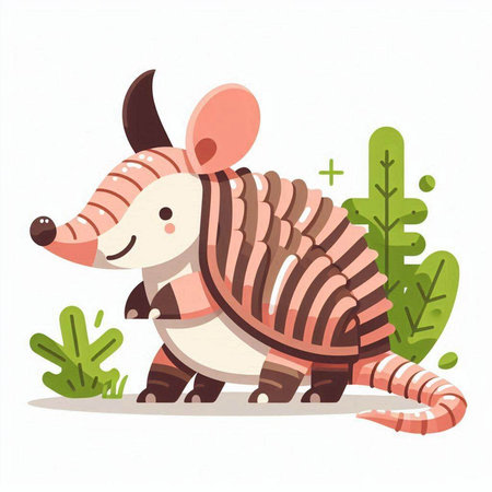 Armadillo in the jungle. Cute cartoon vector illustration.のイラスト素材