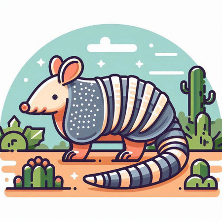 Armadillo in the desert. Cute vector illustration in cartoon style.のイラスト素材