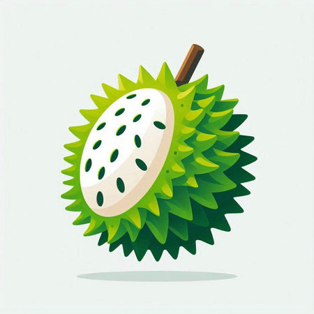 Ripe durian fruit on white background. Vector illustration in flat style.のイラスト素材