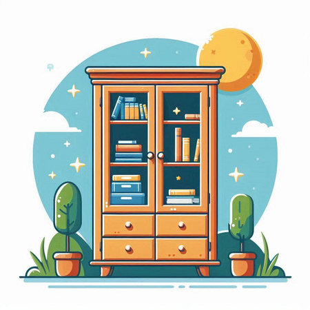 Cabinet with books. Vector illustration in flat cartoon style.のイラスト素材