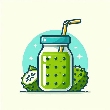 Green smoothie in a jar with a straw. Vector illustration.のイラスト素材