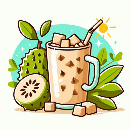 Passion fruit smoothie in a glass with a straw. Vector illustration.のイラスト素材