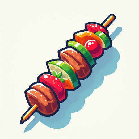 Skewers with tomato and cucumber on a stick. Vector illustration.のイラスト素材