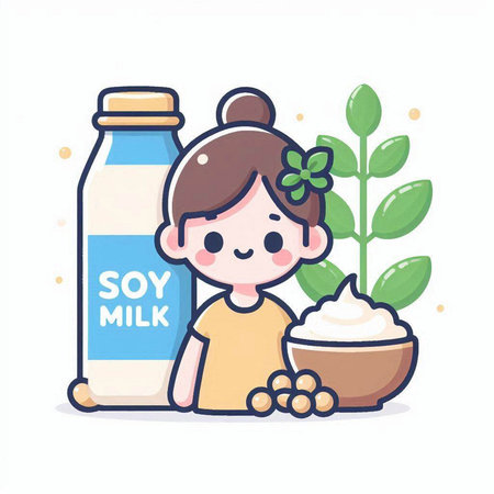 Cute girl with milk bottle. Vector illustration in flat style.のイラスト素材