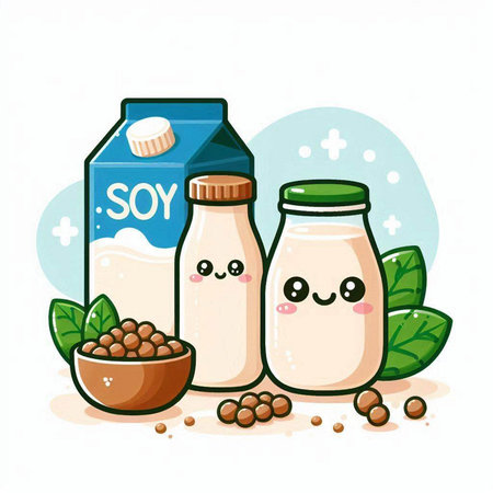 Milk and soybeans in a glass bottle. Vector illustration.のイラスト素材