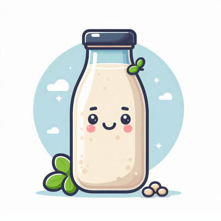 Milk bottle character. Cute cartoon style. Vector illustration.のイラスト素材