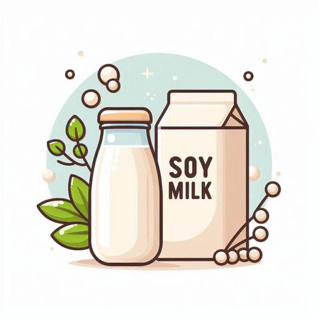 Milk and soy milk. Vector illustration in a flat style.のイラスト素材