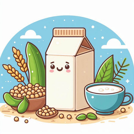 Illustration of a Milk Carton with Beans, Sesame and Soybeanのイラスト素材