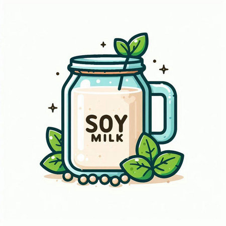 Illustration of smoothie in a glass jar with mint leaves.のイラスト素材