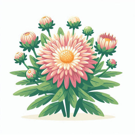 Pink chrysanthemum bouquet isolated on white background. Vector illustration.のイラスト素材