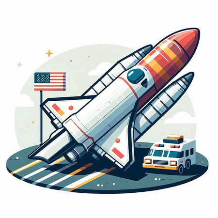 Space rocket on the background of the American flag. Vector illustration.のイラスト素材