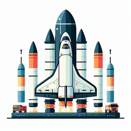 Space Shuttle on white background. Vector illustration in flat cartoon style.のイラスト素材