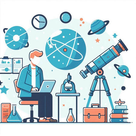 Scientist working in the laboratory. Vector illustration in flat style.のイラスト素材