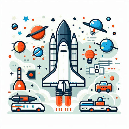 Space exploration. Flat line art style vector illustration. Concept for web banner, infographics, hero images.のイラスト素材