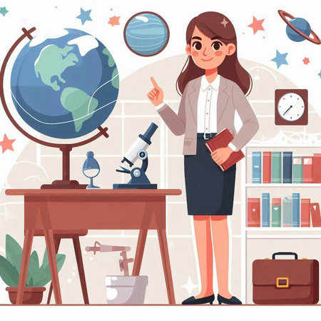 Scientist girl working in laboratory. Vector illustration in flat cartoon styleのイラスト素材