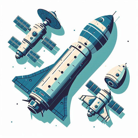Space station in the sky. Vector illustration of a space ship.のイラスト素材