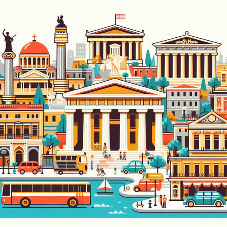 Vector illustration of the famous landmark of Athens, Greece, Europe.のイラスト素材