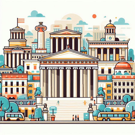 Vector illustration of the city with old buildings, monuments and people.のイラスト素材