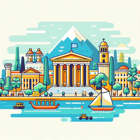 Travel to Italy. Vector illustration in flat style. Landmarks of Italy.のイラスト素材