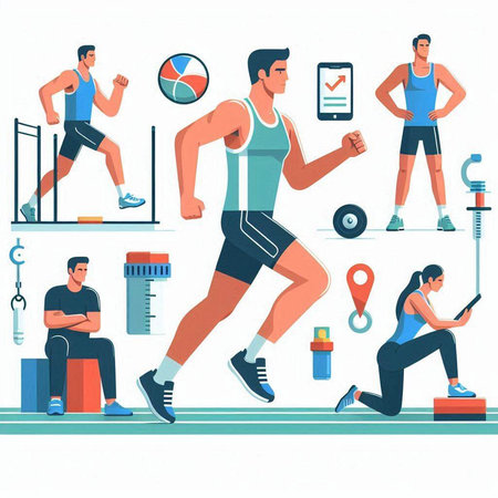 Exercising people in the gym. Vector illustration in flat styleのイラスト素材