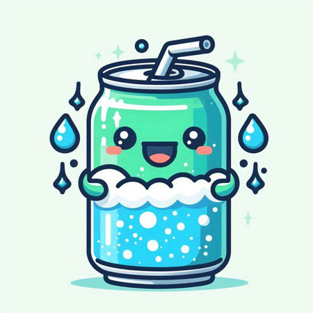Cute soda can character. Vector flat cartoon illustration. Isolated on white backgroundのイラスト素材