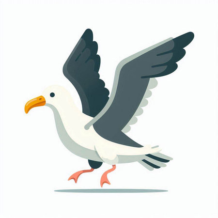 Flying seagull. Vector illustration isolated on a white background.のイラスト素材
