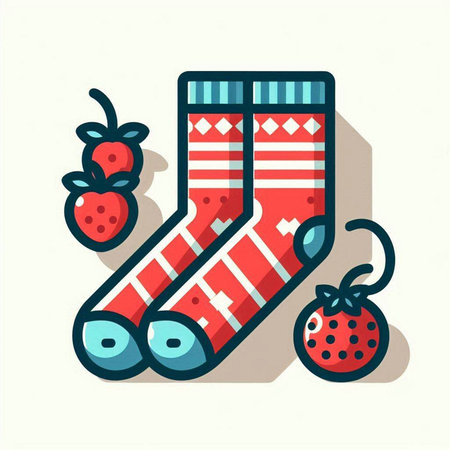 Socks with strawberries and pomegranates. Vector illustration.のイラスト素材