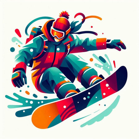 Snowboarder jumping. Colorful vector illustration in retro style.のイラスト素材