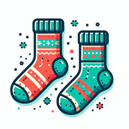 Cute Christmas socks. Vector illustration in doodle style.のイラスト素材