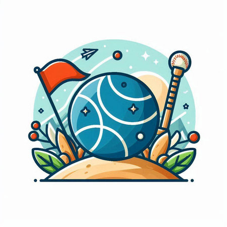 Soccer ball on the sand. Vector illustration in cartoon style.のイラスト素材