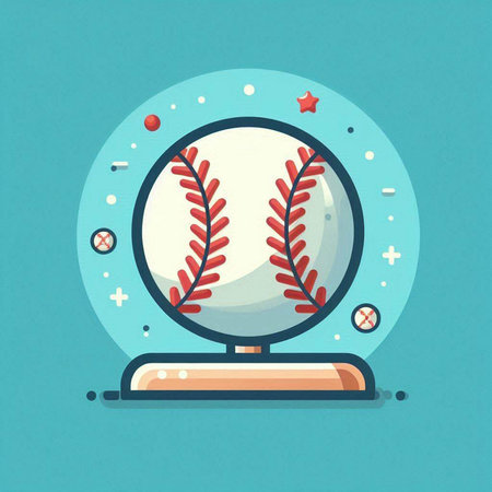 Baseball ball on the stand. Vector illustration in flat style.のイラスト素材