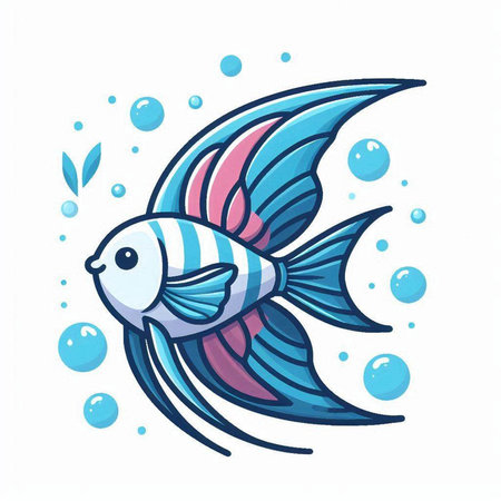 Cartoon blue fish in water. Vector illustration on white background.のイラスト素材