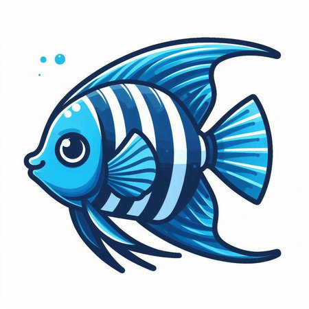 Vector illustration of a blue fish on a white background. Cartoon style.のイラスト素材