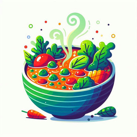 Tomato soup in a bowl. Vegetable soup. Vector illustration.のイラスト素材