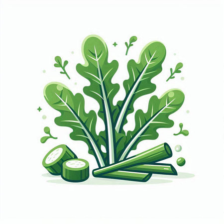 Vector illustration of fresh green salad, isolated on white background. Flat style.のイラスト素材