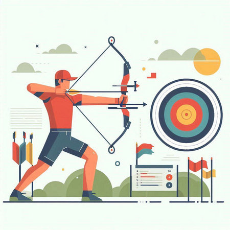 Archery sport vector illustration. Athlete with bow, arrow and target.のイラスト素材