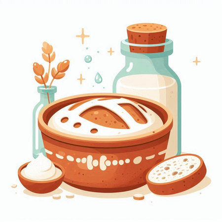 Bread vector illustration. Bread and sour cream in a glass jar.のイラスト素材