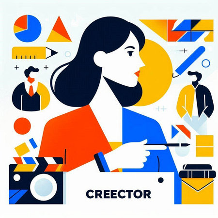 Creative illustration of a woman with a camera. Vector illustration.のイラスト素材