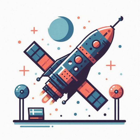 Space rocket. Vector illustration in flat linear style on white background.のイラスト素材