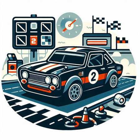 Retro car on the road. Vector illustration in retro style.のイラスト素材