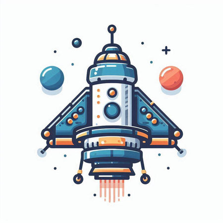 Space rocket vector illustration. Modern flat line art design for web, site, advertising and print.のイラスト素材