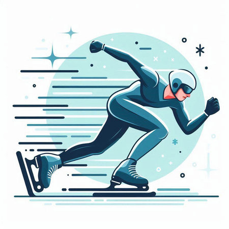 Speed skating sport vector illustration. Athlete running on ice track.のイラスト素材