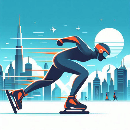 Figure skating sport vector illustration. Skating man in helmet and ice skatesのイラスト素材