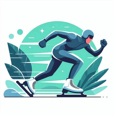 Speed skating. Vector illustration in flat cartoon style on white background.のイラスト素材