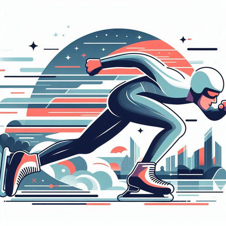 Speed skating sport vector illustration. Athlete running in the city.のイラスト素材