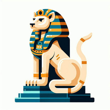 Lion in the style of the ancient Egypt. Vector illustration.のイラスト素材